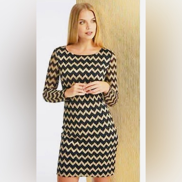 Nine West Dresses & Skirts - NWT Nine West Black and Gold Chevron Lace Cocktail Dress Size 6